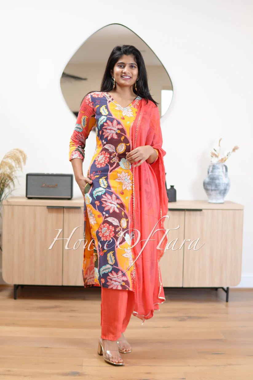 Vibrant Fusion: Colorful Digital Printed Muslin Kurti Set for Ultimate Comfort and Style