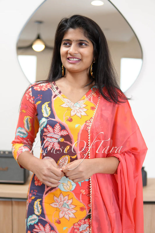 Vibrant Fusion: Colorful Digital Printed Muslin Kurti Set for Ultimate Comfort and Style